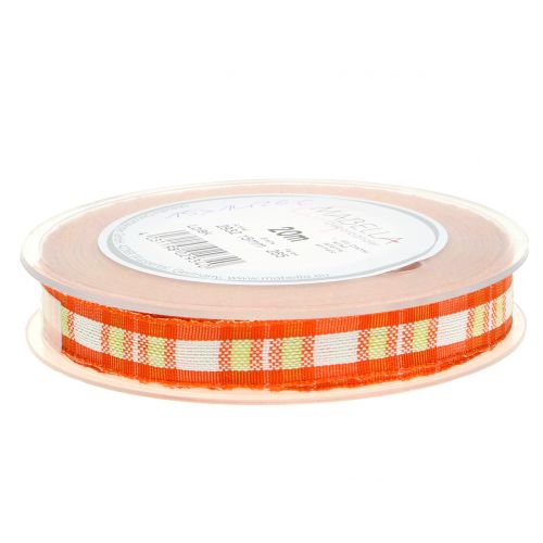 Floristik24 Dekoband Karo mit Drahtkante Orange 15mm L20m