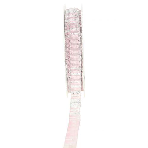 Floristik24 Dekoband Rosa mit Silber Lurex drahtverstärkt 10mm 20m