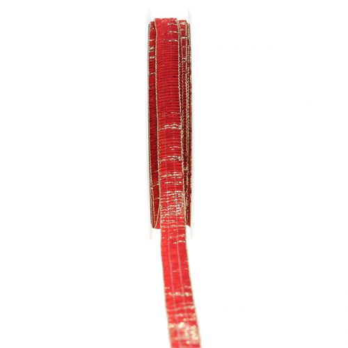 Floristik24 Dekoband Rot mit Gold Lurex drahtverstärkt 10mm 20m