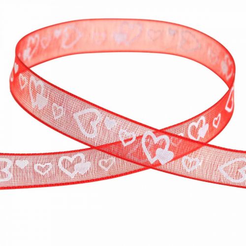 Floristik24 Dekoband Rot mit Herzen 10mm 20m