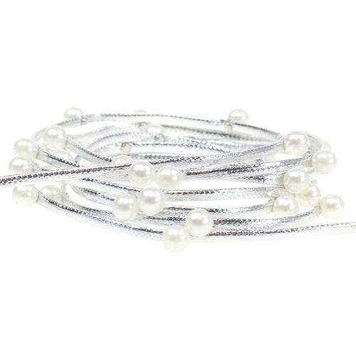 Floristik24 Dekoband Silber mit Perlen 10mm 8m