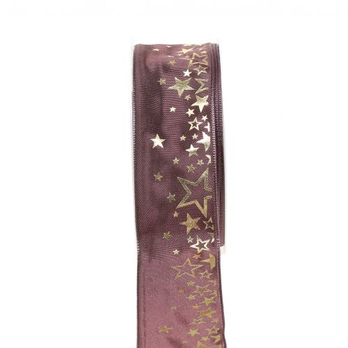 Floristik24 Dekoband Stern-Muster Rosa-Gold 40mm 25m