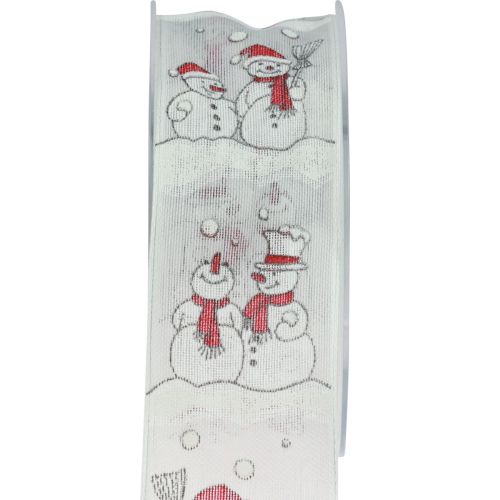 Floristik24 Geschenkband Weihnachten Schneemann Winter Rot Weiß 40mm 15m