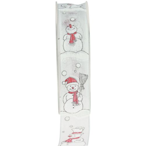 Floristik24 Geschenkband Weihnachten Schneemann Rot Weiß 25mm 15m