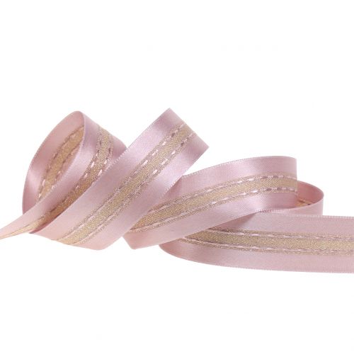 Floristik24 Dekoband mit Streifen-Muster Rosa 25mm 20m