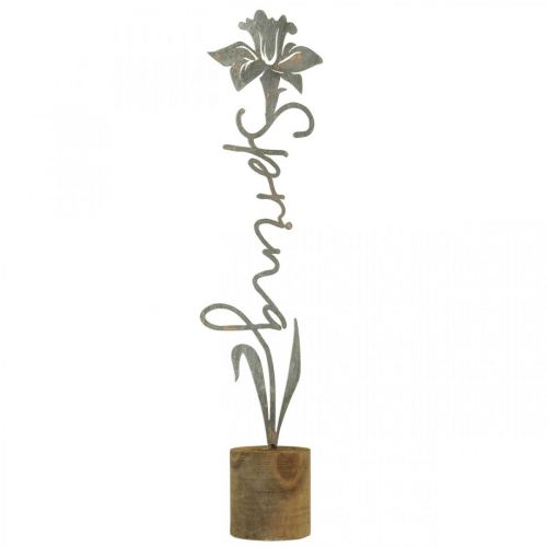 Metall Deko Blume Holzständer Schriftzug Spring 6x9,5x39,5cm