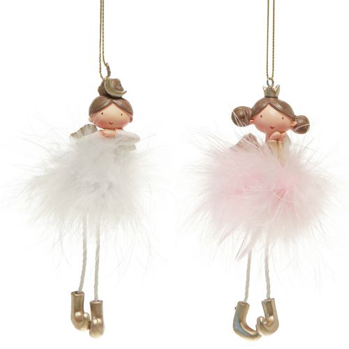 Floristik24 Dekofigur Engel Prinzessin Christbaumschmuck Weiß, Rosa 12cm 2 St