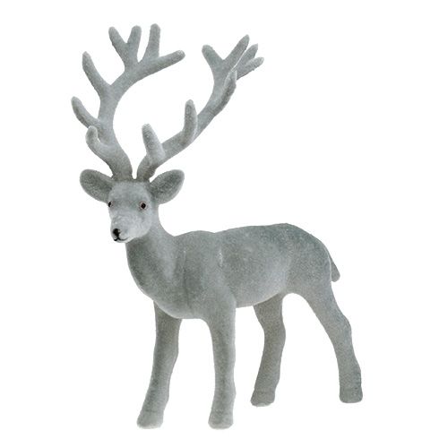 Floristik24 Dekofigur Hirsch beflockt Grau 22cm 3St