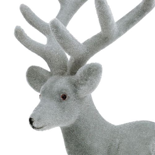 Floristik24 Dekofigur Hirsch beflockt Grau 22cm 3St