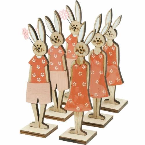 Floristik24 Dekofigur Osterhase Orange, Weiß Holz Hase Osterdeko 6St