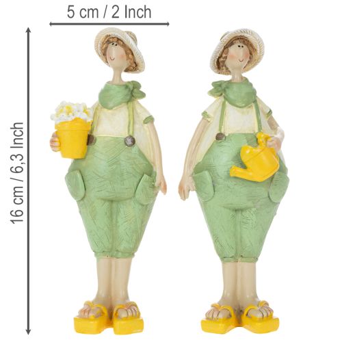 Dekofiguren Gärtner aus Polyresin 16,5×5,5 cm Grün Gelb 2-teilig | Floristik24.at