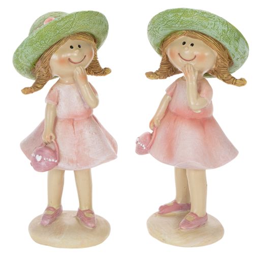 Dekofiguren aus Polyresin Mädchen mit grünem Hut und rosa Kleid 6,5x5,5x14,5cm 2 Stück bestellen | Floristik24.at