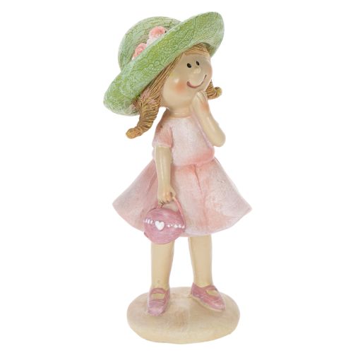 Dekofiguren aus Polyresin Mädchen mit grünem Hut und rosa Kleid 6,5x5,5x14,5cm 2 Stück | Floristik24.at