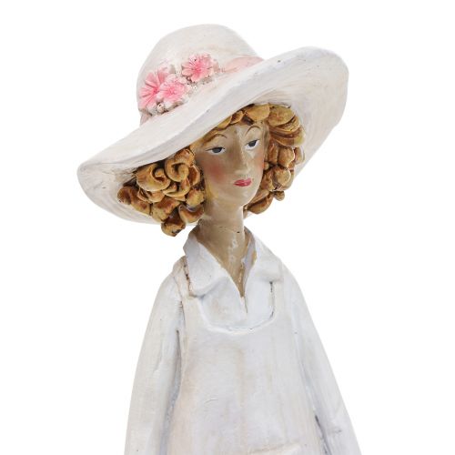 Artikel Dekofiguren Gärtner Deko Frau mit Blumen Weiß Rosa H21cm