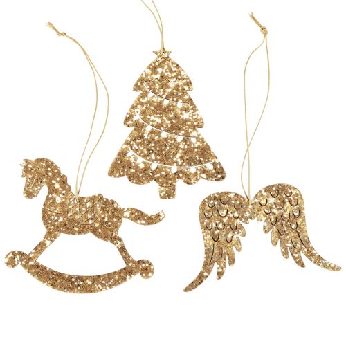 Floristik24 Dekohänger Holz Gold Glitter Christbaumschmuck 10cm 6 St