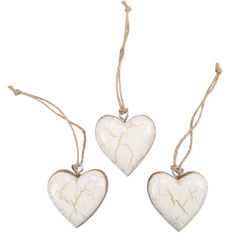 Floristik24 Dekohänger Holz Holzherzen Natur Weiß/Gold Krakelee 6cm 8 St