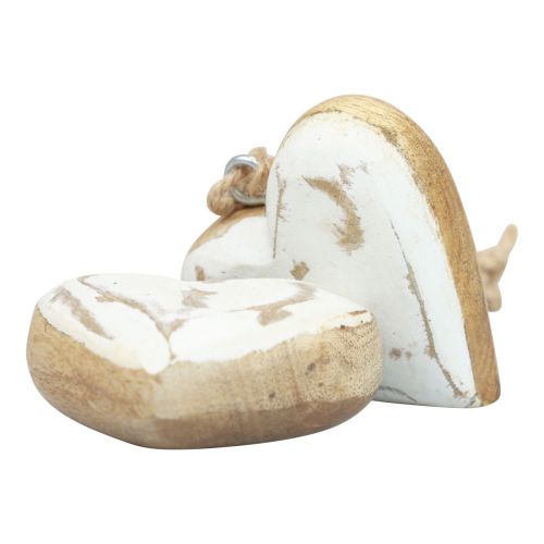 Artikel Dekohänger Holz Holzherzen Natur Weiß Gold Vintage 6cm 8St