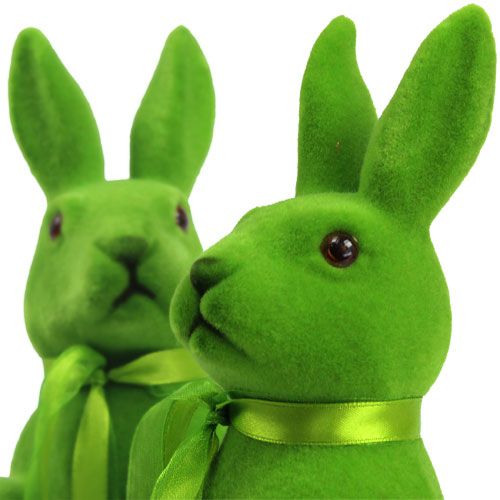 Floristik24 Deko-Hasen sitzend grün beflockt H27,5cm 2St