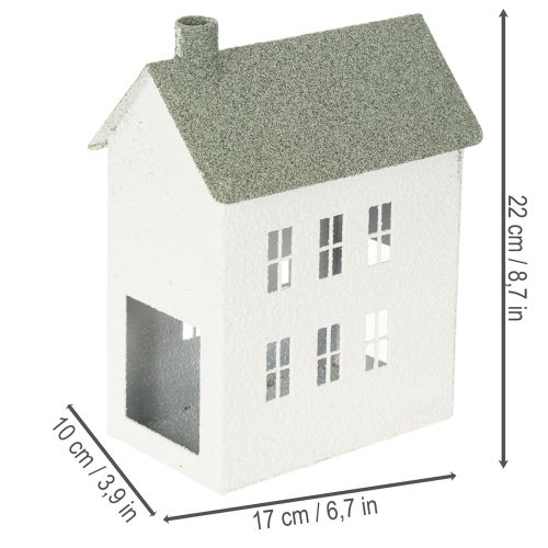 Dekohaus aus Metall in Hausform mit Fenstern und Schornstein, 22 cm, Weiß | Floristik24.at