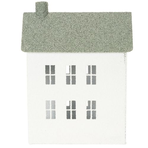 Dekohaus aus Metall in Hausform mit Fenstern und Schornstein, 22 cm, Weiß | Floristik24.at