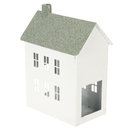 Dekohaus aus Metall in Hausform mit Fenstern und Schornstein, 22 cm, Weiß | Floristik24.at