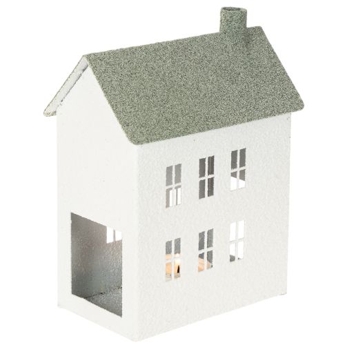 Dekohaus aus Metall in Hausform mit Fenstern und Schornstein, 22 cm, Weiß | Floristik24.at