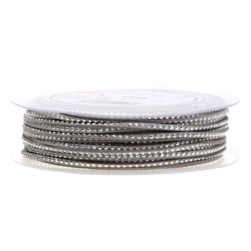 Floristik24 Dekokordel Lederband Grau mit Nietenbesatz 3mm 15m