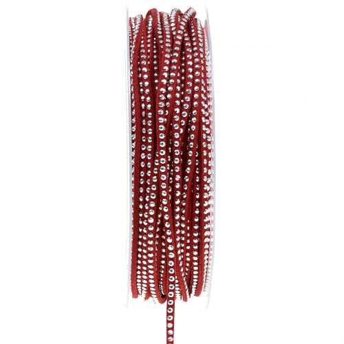 Dekokordel Lederband Rot mit Nietenbesatz 3mm 15m