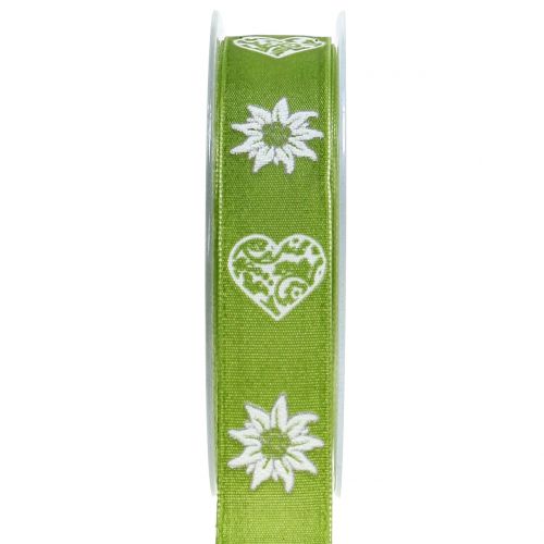 Floristik24 Dekorationsband mit Edelweiß Grün 25mm 20m