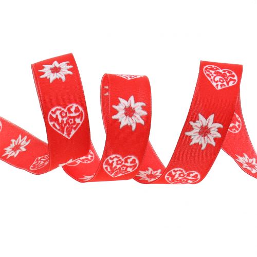 Floristik24 Dekorationsband mit Edelweiß Rot 25mm 20m