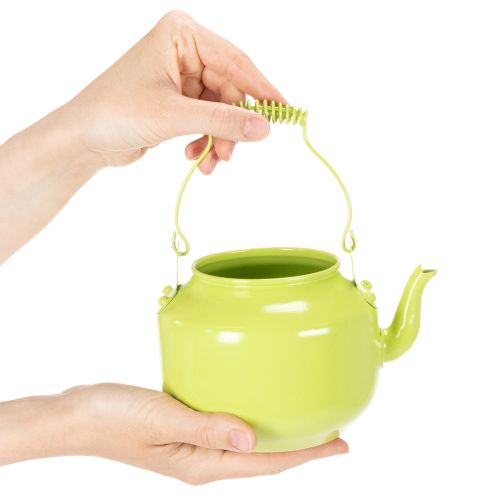 Dekorative Teekanne aus Metall als Blumenvase Ø12 cm Apfelgrün | Floristik24.at