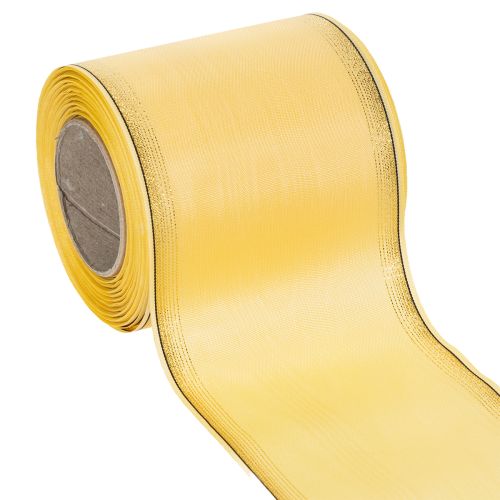 Floristik24 Dekoratives Moiré Kranzband in Gelb mit Goldrand, Breite 100mm, Länge 25m für Floristik und Dekoration