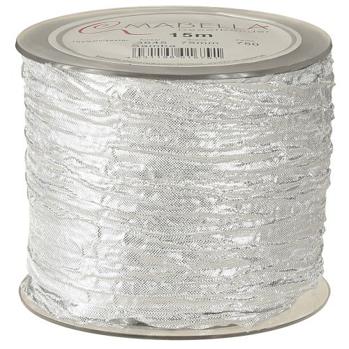 Artikel Dekorband Geschenkband Tischband Silber Hell 75mm 15m