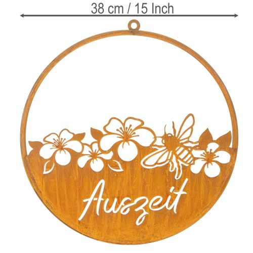 Dekoring Metall Ø38cm Rostoptik mit Blumen und Schriftzug „Auszeit“ | Floristik24.at