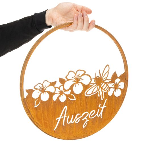 Dekoring Metall Ø38cm Rostoptik mit Blumen und Schriftzug „Auszeit“ | Floristik24.at