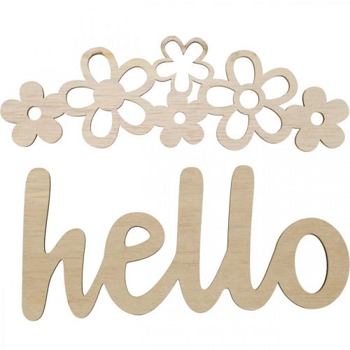 Floristik24 Holzdeko Blumen „Hello“ Natur Dekoschild mit Magnet 18/19,5cm 6St