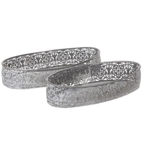 Dekoschalen-Set Metall Oval Silbergrau Weiß Floral 36cm/33,5cm bestellen | Floristik24.at