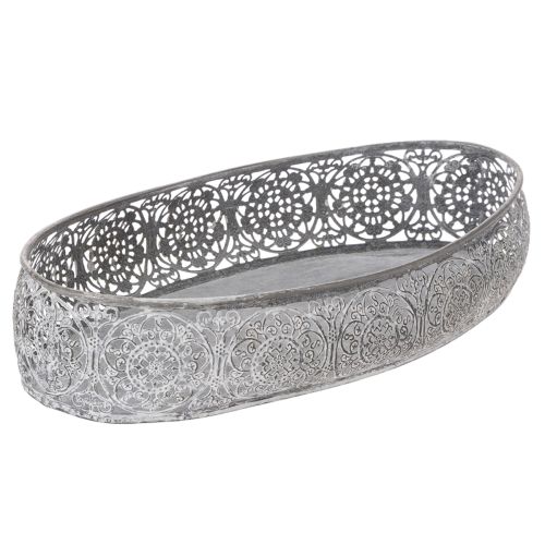 Dekoschalen-Set Metall Oval Silbergrau Weiß Floral 36cm/33,5cm | Floristik24.at