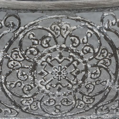 Dekoschalen-Set Metall Oval Silber-Grau Florales Muster 25,5/29/34,5cm | Floristik24.at