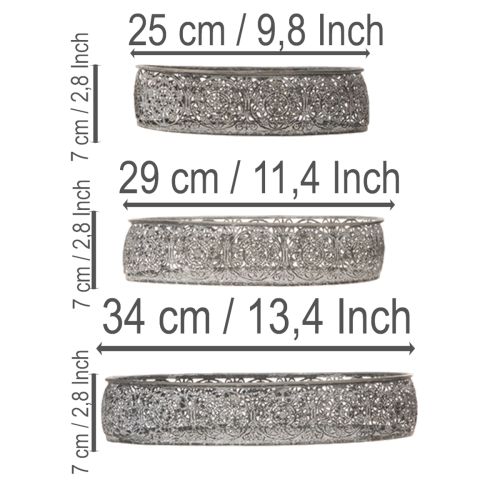 Dekoschalen-Set Metall Oval Silber-Grau Florales Muster 25,5/29/34,5cm | Floristik24.at
