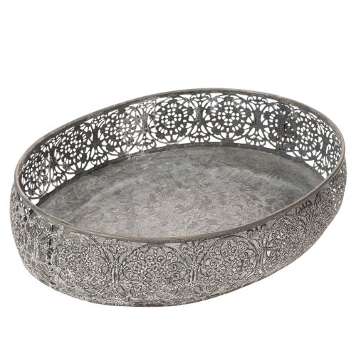 Dekoschalen-Set Metall Oval Silber-Grau Florales Muster 25,5/29/34,5cm | Floristik24.at