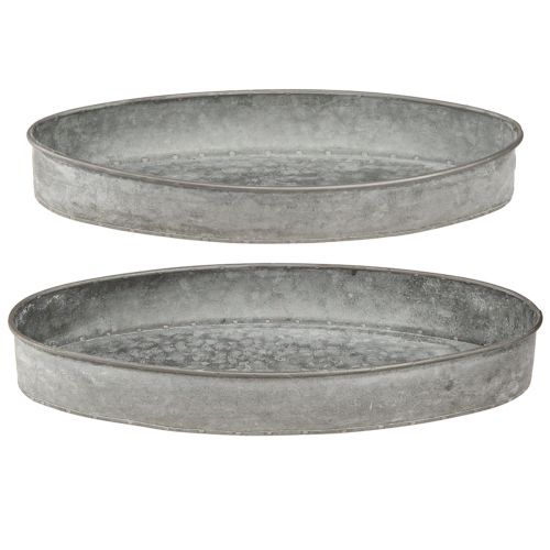 Floristik24 Dekoschale Metall Steckschale Oval Grau L33cm/31cm 2er-Set