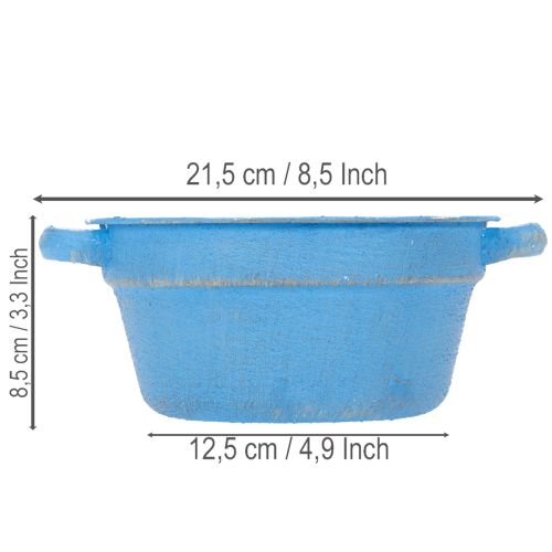 Dekoschale Metall Blau Weiß Ø17cm H8,5cm mit Griffen für Innenbereich | Floristik24.at