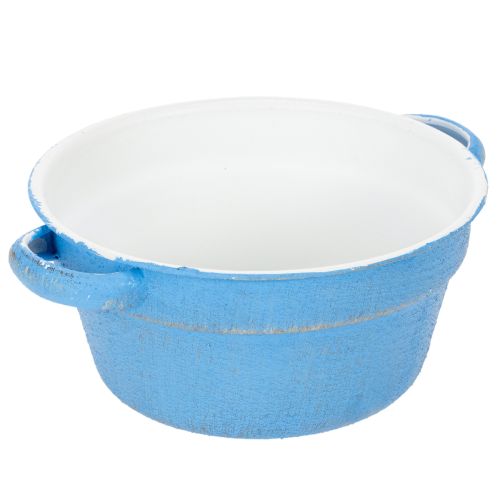 Dekoschale Metall Blau Weiß Ø17cm H8,5cm mit Griffen für Innenbereich | Floristik24.at