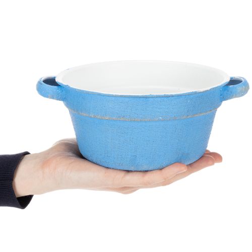 Dekoschale Metall Blau Weiß Ø17cm H8,5cm mit Griffen für Innenbereich | Floristik24.at