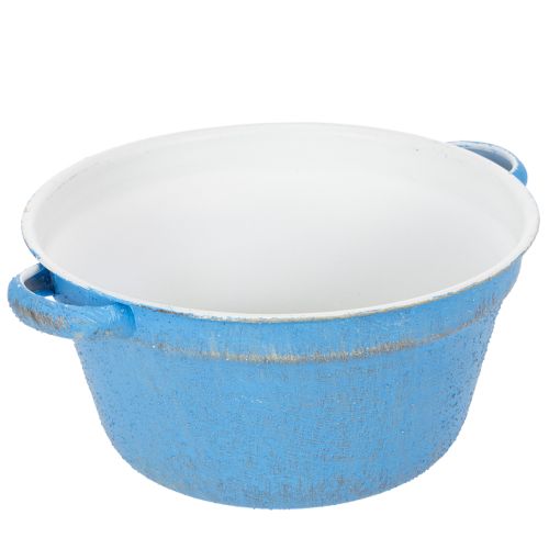 Dekoschale Metall Blau Ø21cm H10,5cm mit Henkeln | Floristik24.at