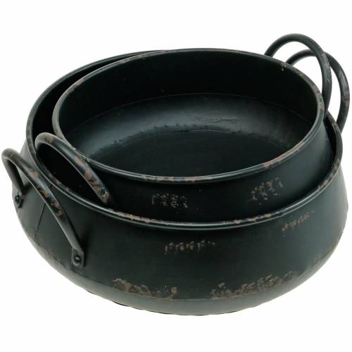 Floristik24 Dekoschale Schwarz Metall Schale Vintage Look Pflanzgefäß 2er-Set