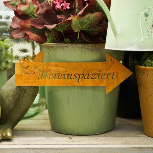 Floristik24 Dekoschild “Hereinspaziert”, Türdeko, Metallschild Schmetterling, Türschild Edelrost