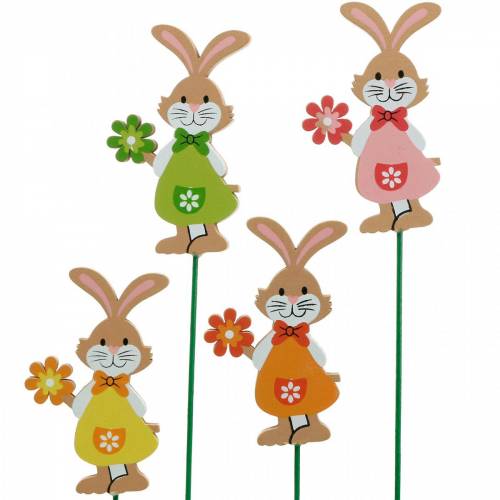 Floristik24 Dekostecker Osterhase mit Blume Osterdeko Holz Hasen am Stab 24St