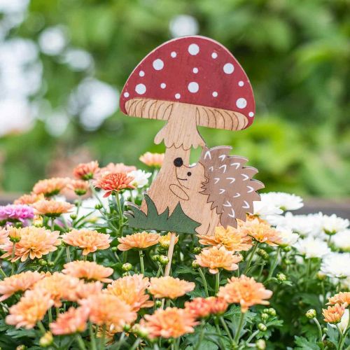 Artikel Dekostecker, herbstliche Holzdeko, Igel mit Pilz H11cm L34cm 12St